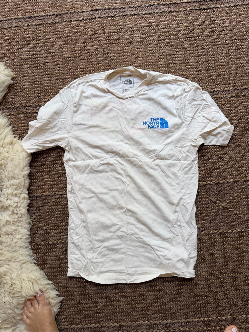 The North Face White Short-Sleeve Tee with Blue Logo
